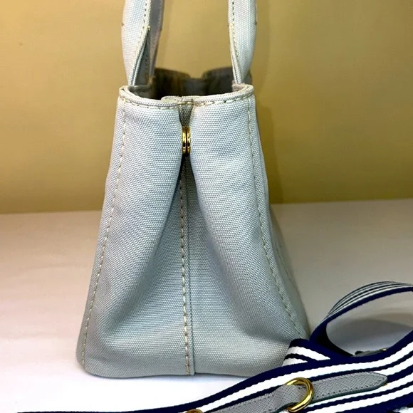 Prada Canapa RARE Slate Gray/Blue Small Tote Original Strap w/ COA - Picture 8 of 15